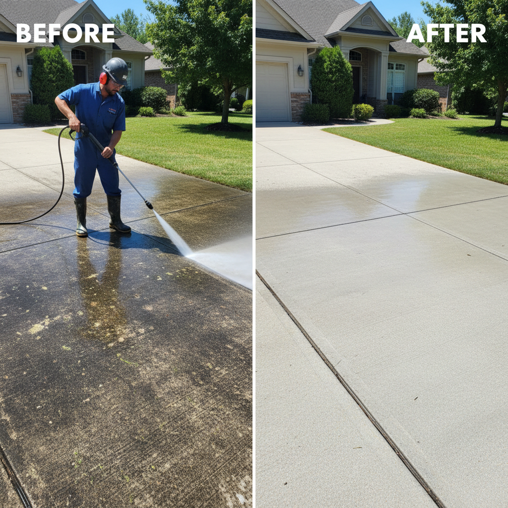 Professional pressure washing by MowMoney Inc.